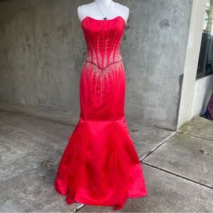 Vintage 90s Red Beaded Prom Gown